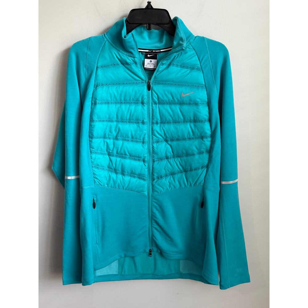 Nike AeroLoft 800 Hybrid Long Sleeve Zip Running Jacket Teal Blue Womens Size XL - Picture 2 of 11